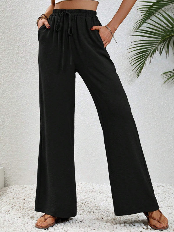 Comfortable casual wide leg pants with elastic waist Pitch-black