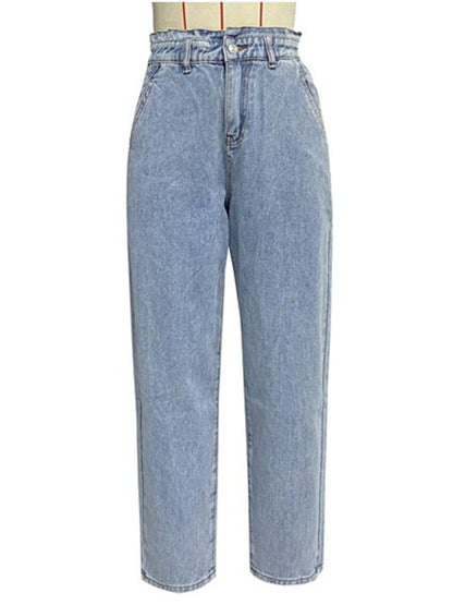 women's casual high waist washed straight jeans