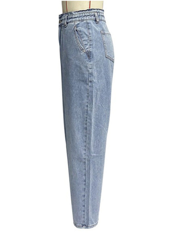 women's casual high waist washed straight jeans