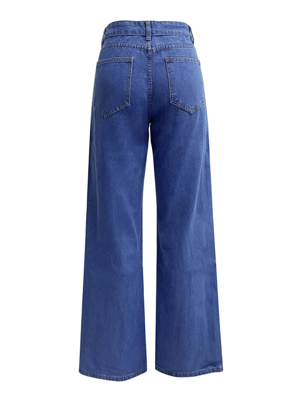 Women's High Waist Washed Straight Leg Jeans