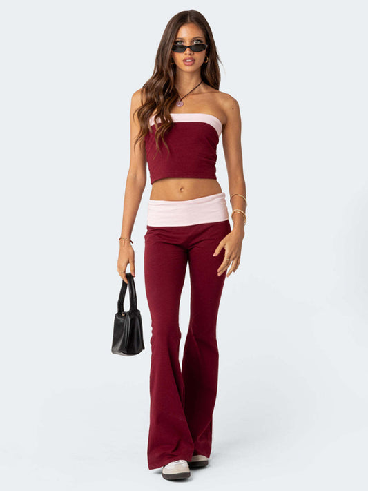 Women's Low-Rise Flare Jeans Wine Red