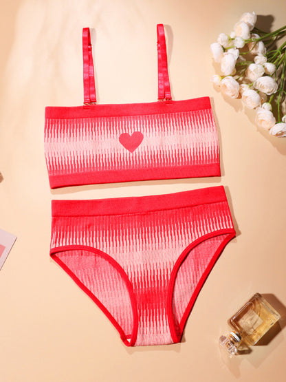 Women's New Valentine's Day Red Sexy Chest Wrapped Seamless One Shoulder Underwear Set Red