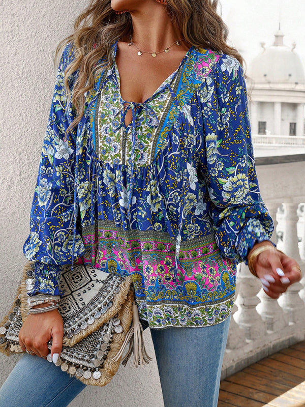 Women's Bohemian Casual Floral Print blouse Champlain color