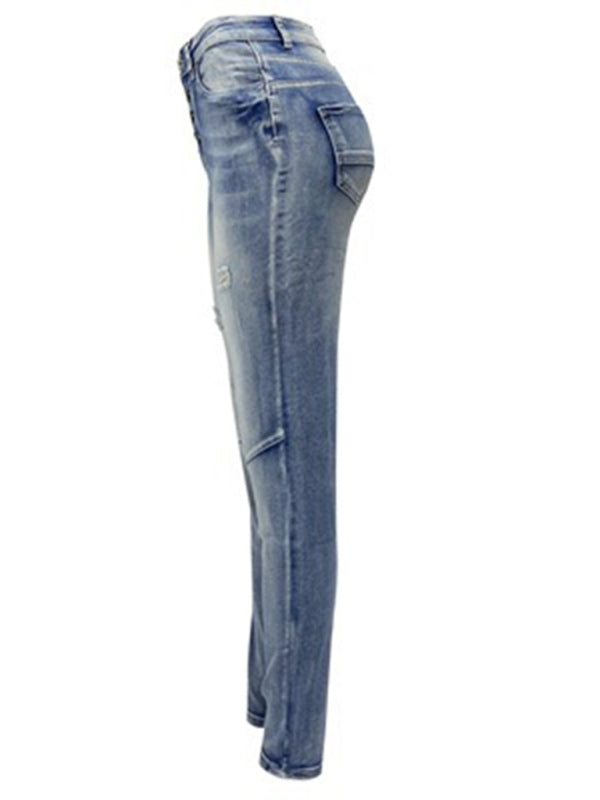 Women's washed high elastic denim pencil pants