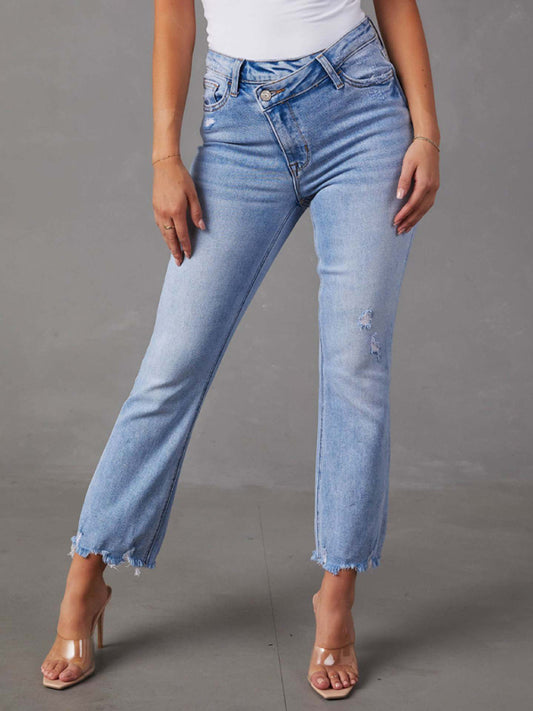 Women's Light Wash Ripped Jeans Clear blue
