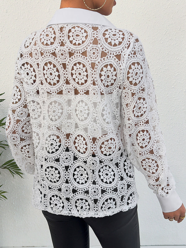 Women's Long Sleeve Lace V Neck Shirt