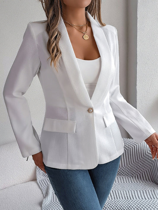 Feminine solid color long-sleeved one-button blazer White