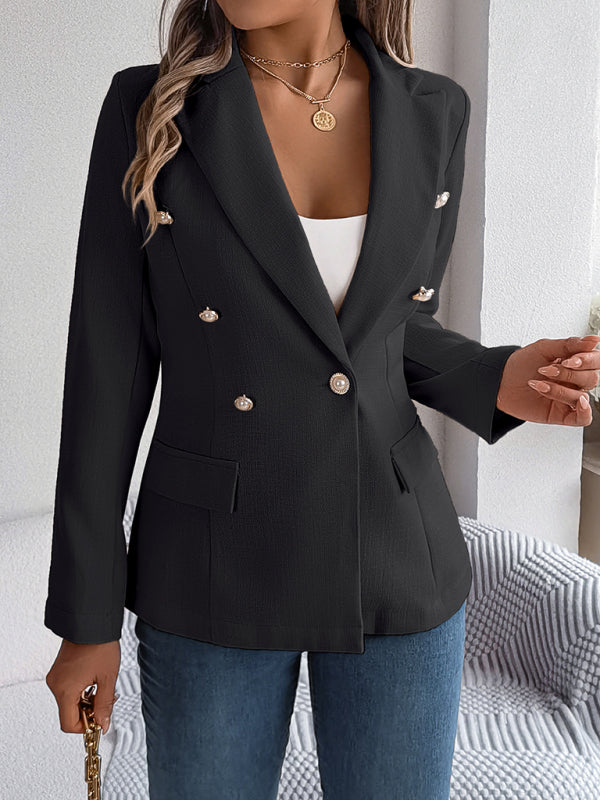 Feminine solid color long-sleeved double-breasted suit Black