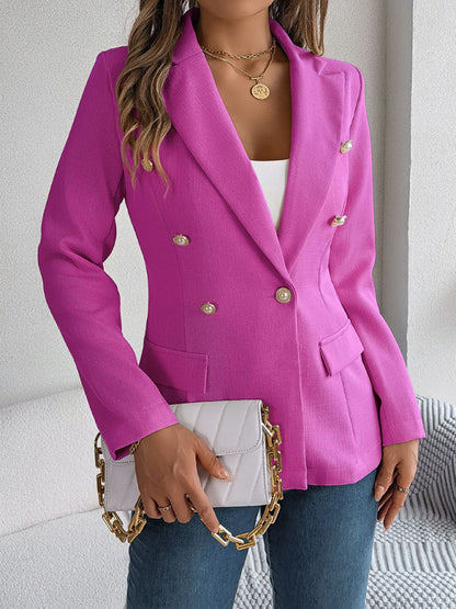 Feminine solid color long-sleeved double-breasted suit Rose