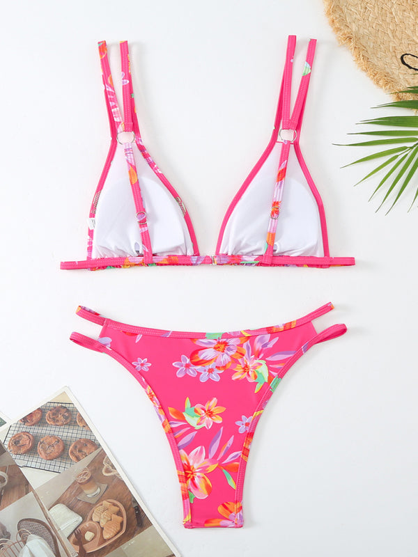 Women's New Bikini Floral Print Double Strap Swimsuit