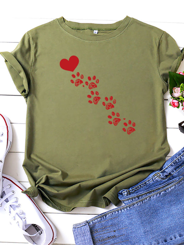 Paw Print Heart T-Shirt Olive green