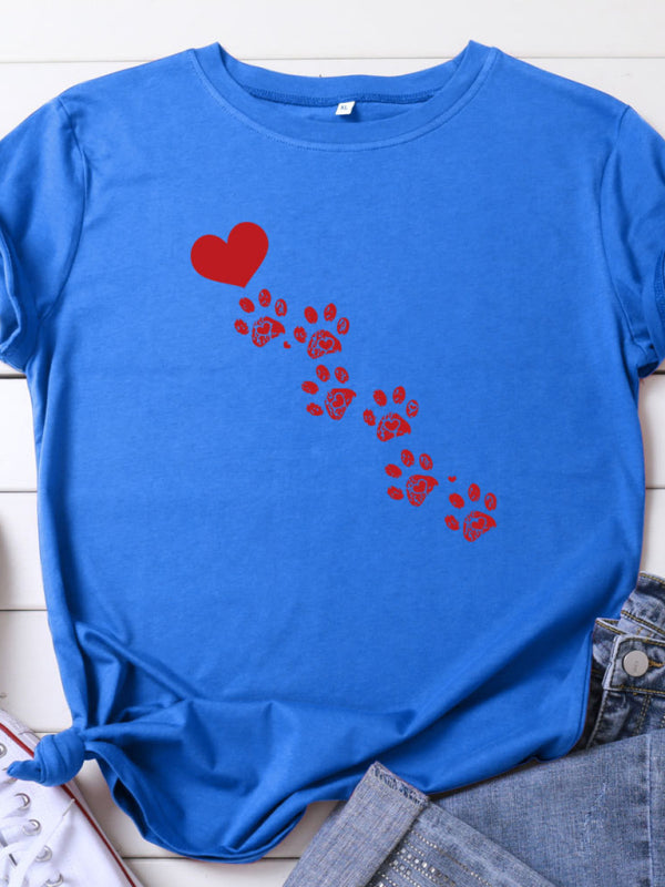 Paw Print Heart T-Shirt Blue