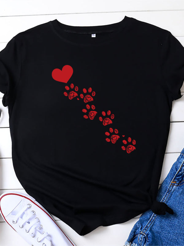 Paw Print Heart T-Shirt Black