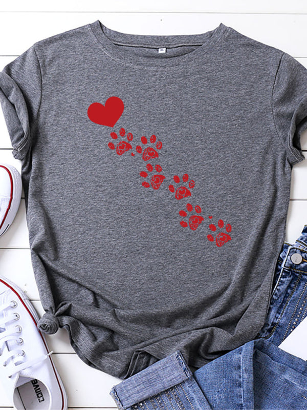 Paw Print Heart T-Shirt Charcoal grey