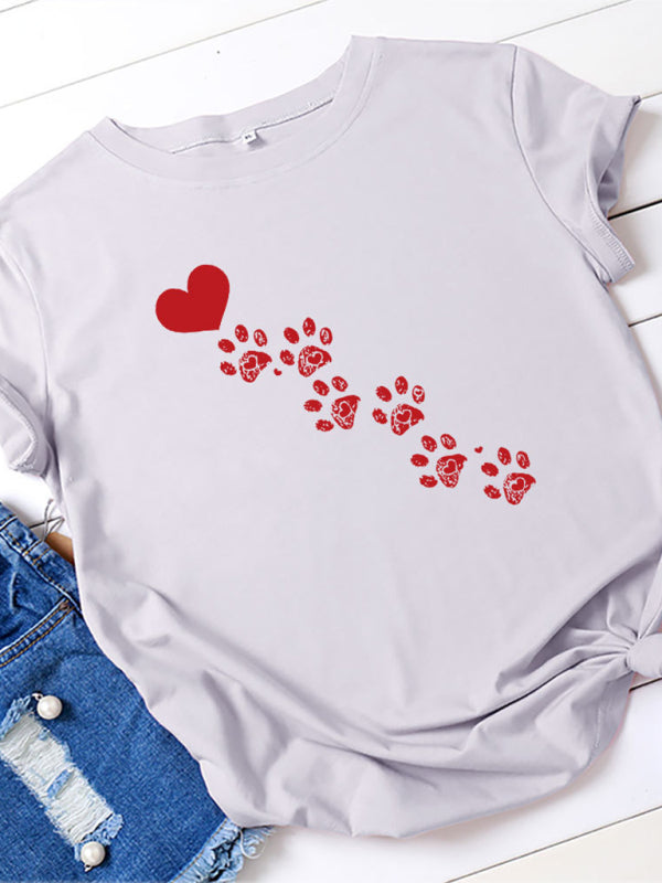 Paw Print Heart T-Shirt Misty grey