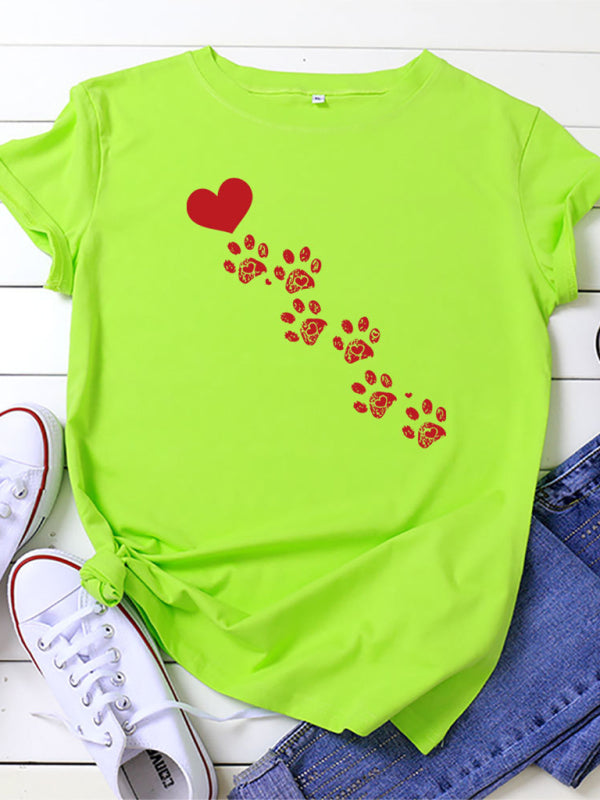 Paw Print Heart T-Shirt Lemon Green