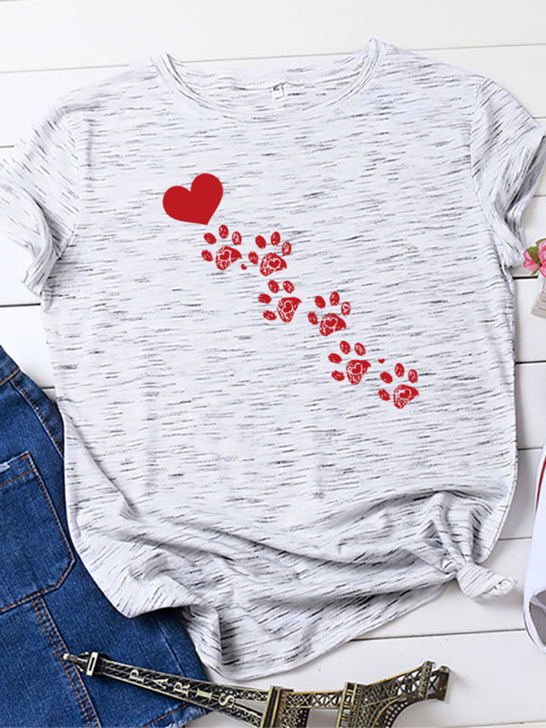 Paw Print Heart T-Shirt Neutral grey