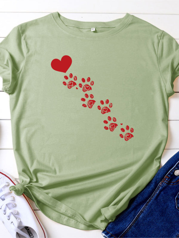 Paw Print Heart T-Shirt Pea green grey