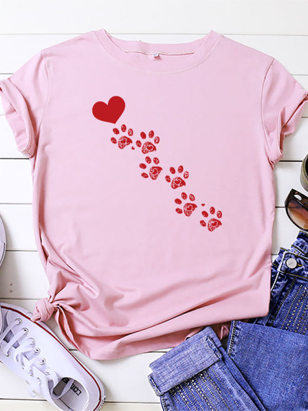 Paw Print Heart T-Shirt Pink