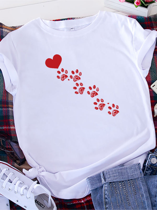 Paw Print Heart T-Shirt White