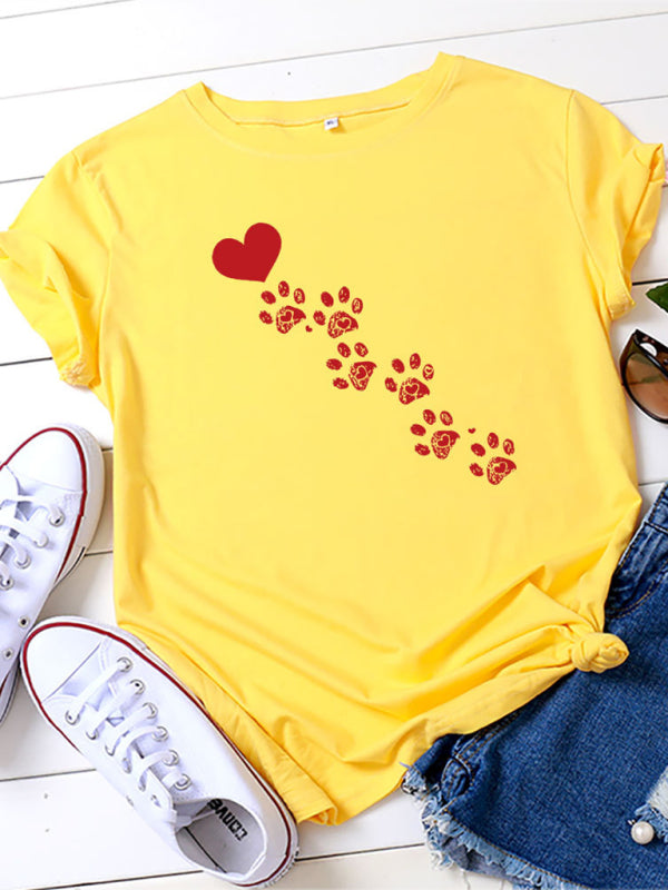 Paw Print Heart T-Shirt Yellow