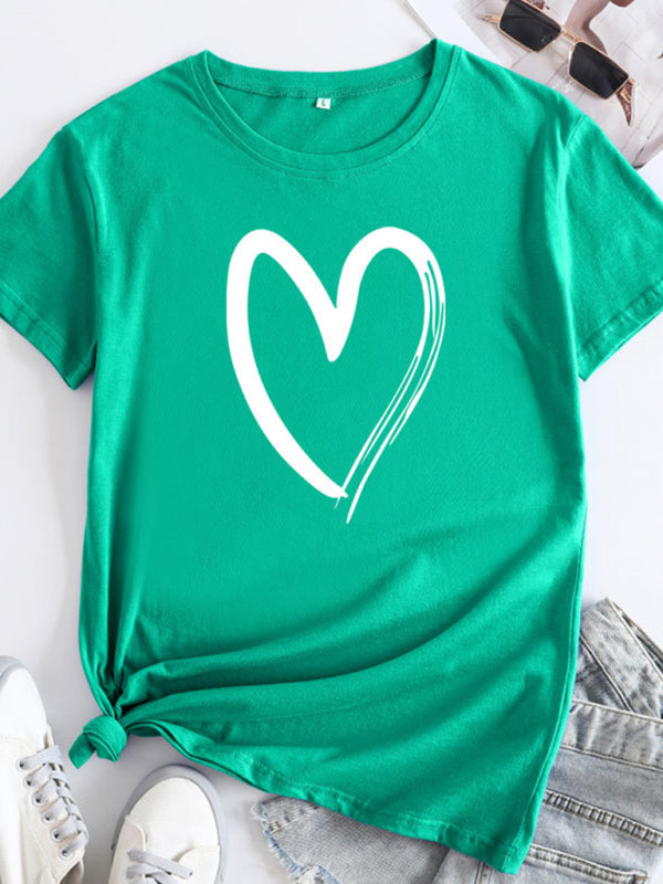 Heart Print Cotton T-Shirt Deep green