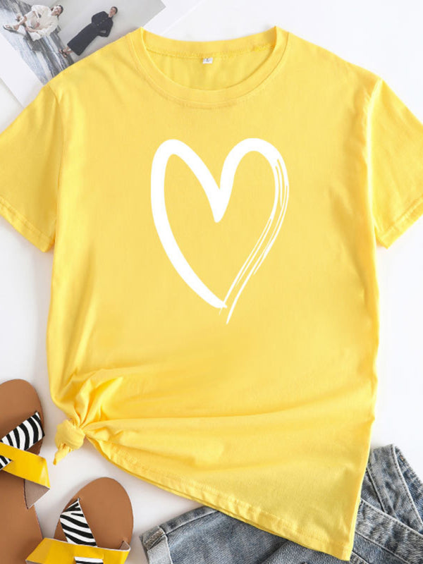 Heart Print Cotton T-Shirt Light yellow