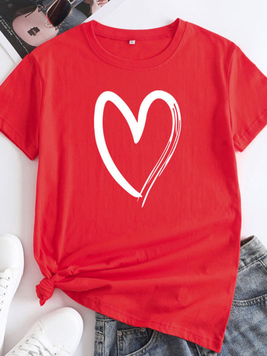 Heart Print Cotton T-Shirt Orange