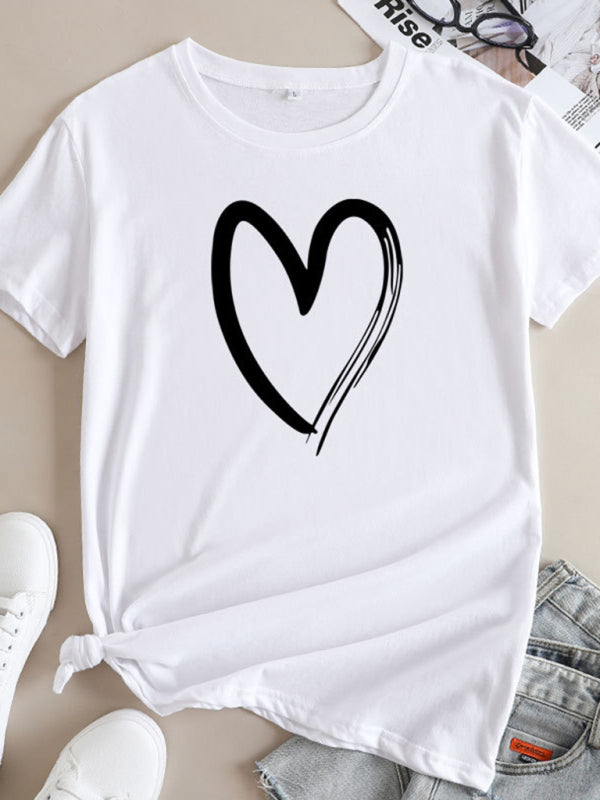 Heart Print Cotton T-Shirt White