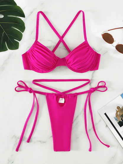 Women's sexy strappy split underwire bikini Rose