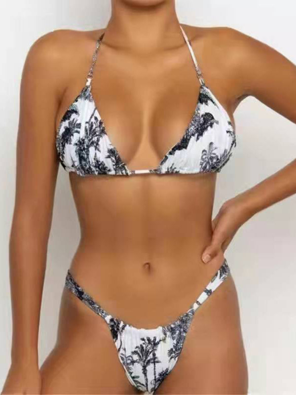 New women's strappy solid color padded push up bikini Black
