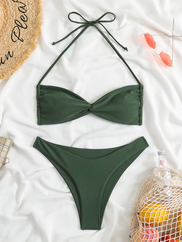 New women's adjustable strap sexy leopard print bikini two-piece set Olive green