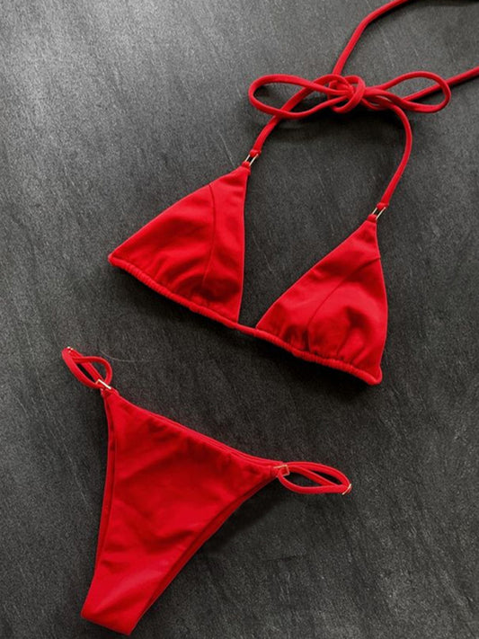 Women's three-point swimsuit sexy split bikini Red