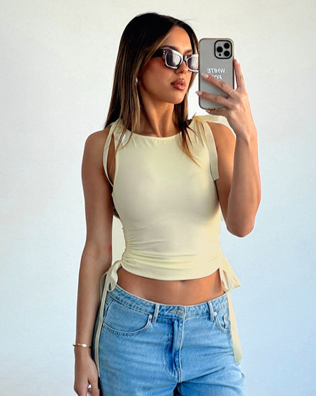 Drawstring Crop Top Light yellow