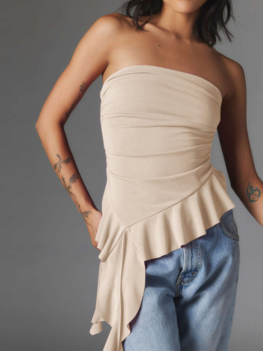 New ruffled tube top, slim and sexy Y2K top Cracker khaki XS