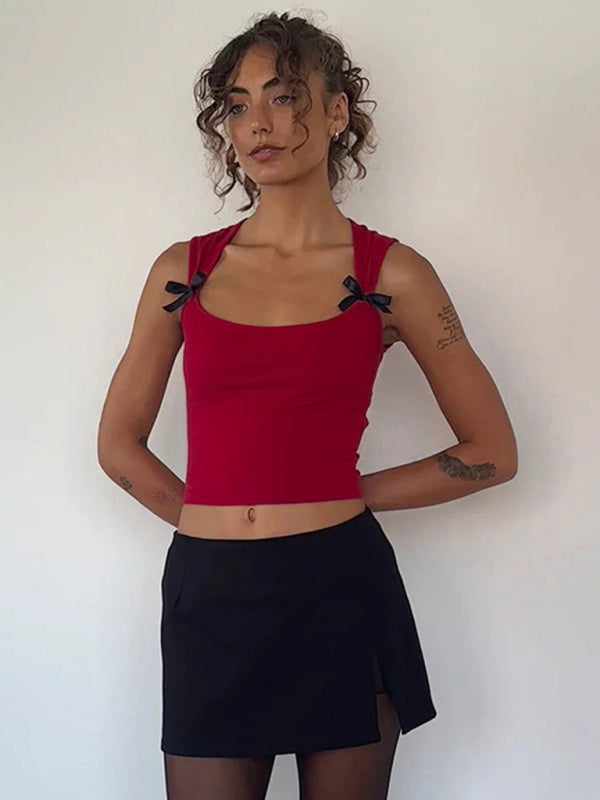 Bow Detail Vest Top Red