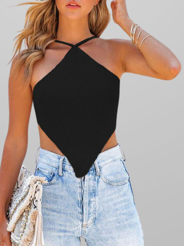 New fashionable and sexy solid color knitted vest backless strappy top