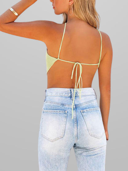 New fashionable and sexy solid color knitted vest backless strappy top