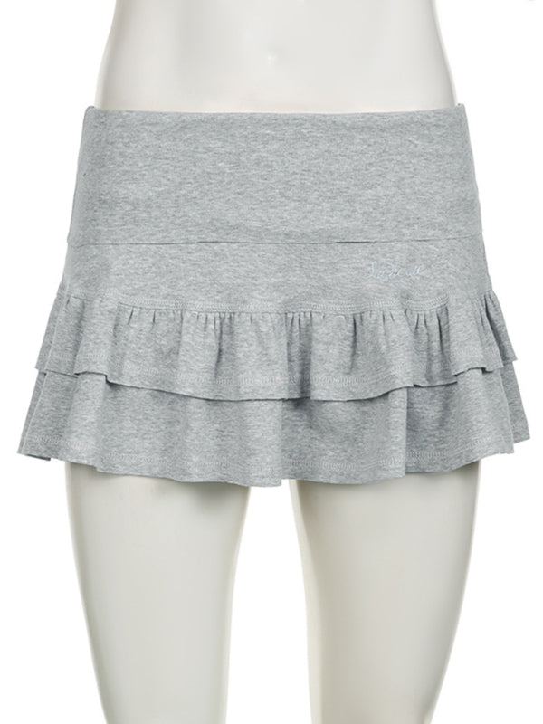 Sexy cuffed low-waist small letter embroidered ruffle skirt sweet hottie sports cake culottes