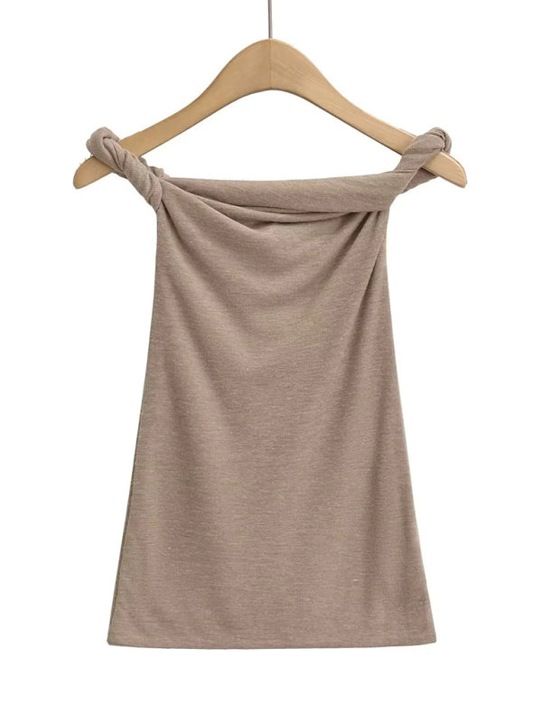 Twisted Collar Sexy Tee Khaki