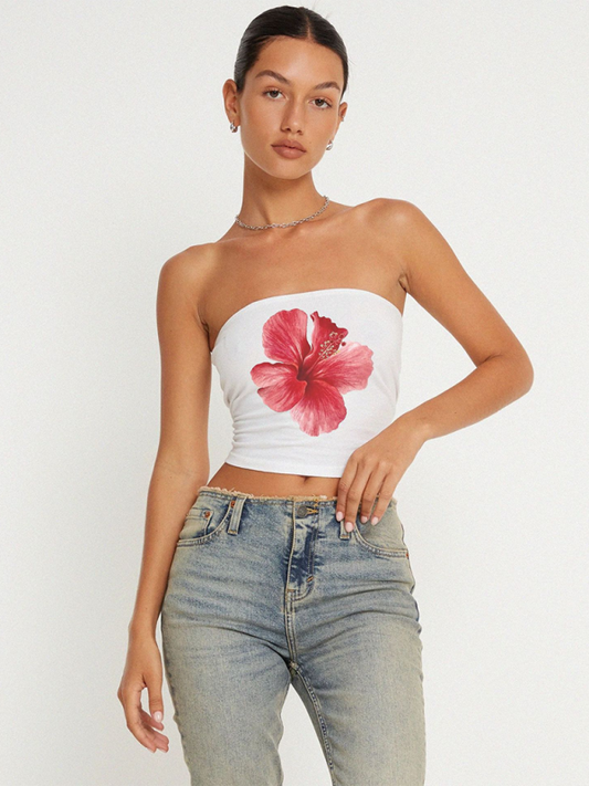 Fashion new women's Y2K printed tube top vest Red