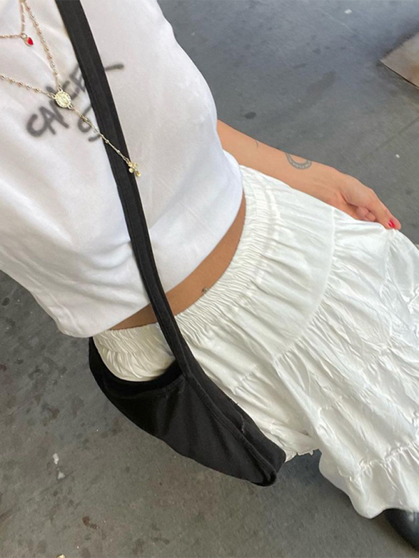 Literary retro gentle white splicing bohemian casual skirt