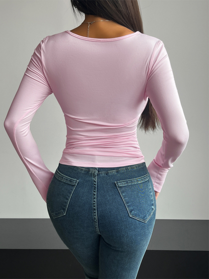 Square Neck Long Sleeve Pullover Top