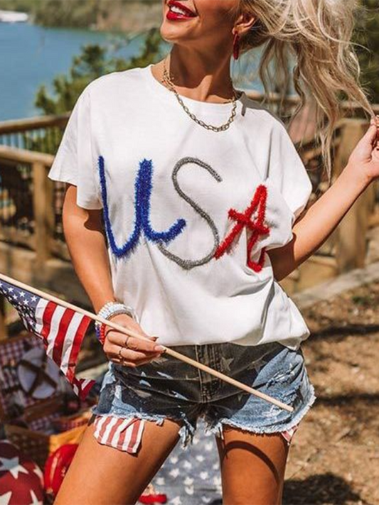 Women's New USA Independence Day White T-Shirt White