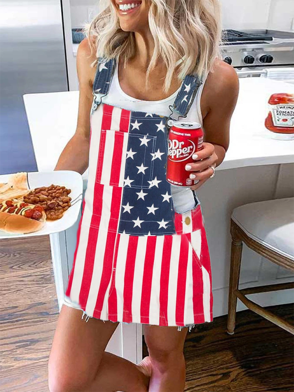 Women's new American Independence Day flag suspender jumpsuit Pattern1