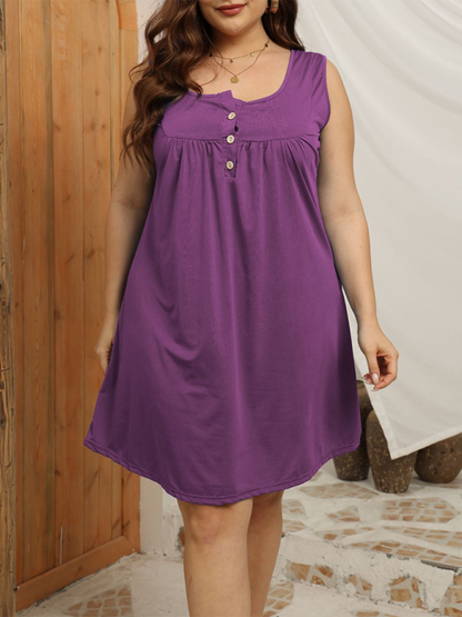 Large Size Loose Casual Buttoned Vest Sleeveless Dress Purple