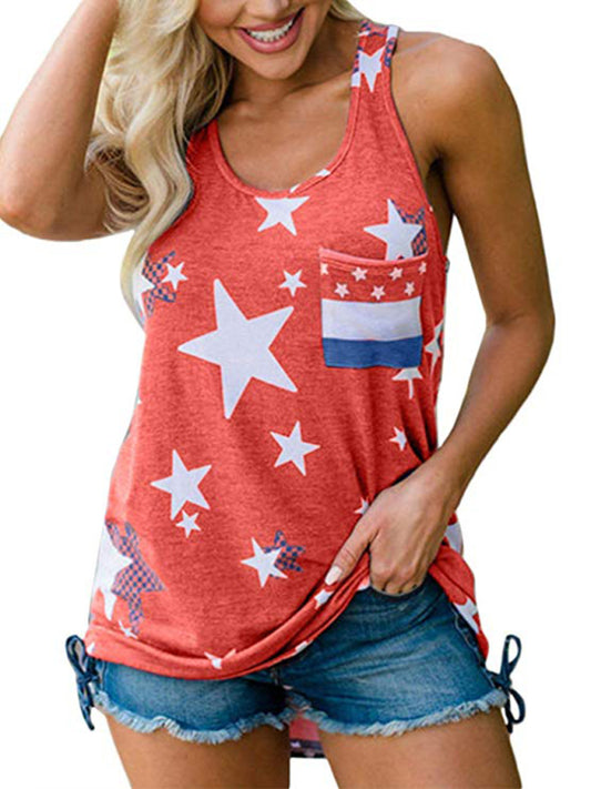 Women's Independence Day Flag Print Loose Casual Tank Top Red