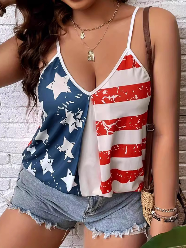 USA Flag Off-The-Shoulder Tank Top Blue