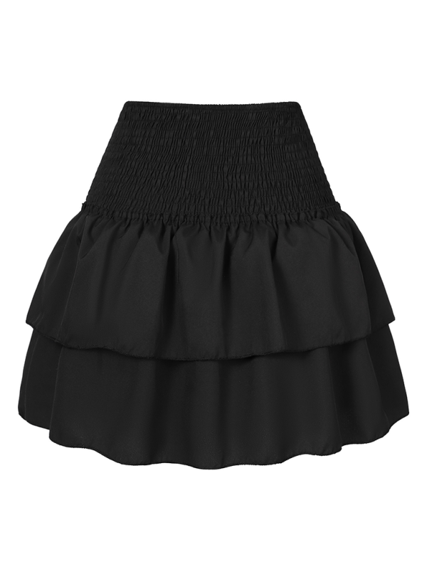 Women's skirt pleated skirt ruffled printed skirt fashionable floral short skirt Black