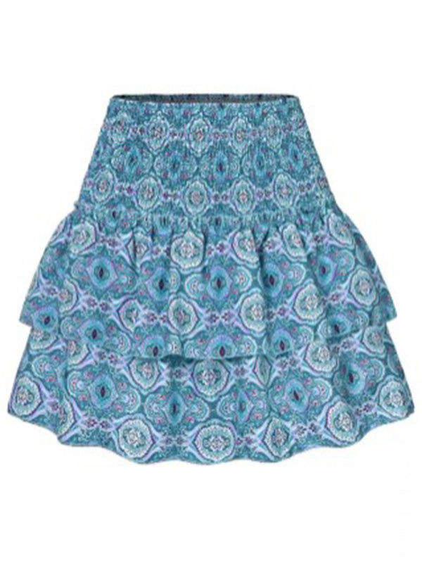 Women's skirt pleated skirt ruffled printed skirt fashionable floral short skirt